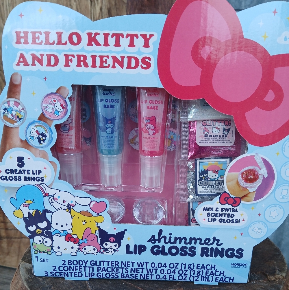 Hello Kitty Shimmer Lip Gloss Rings Set DIY Kit Girlhoodcore
